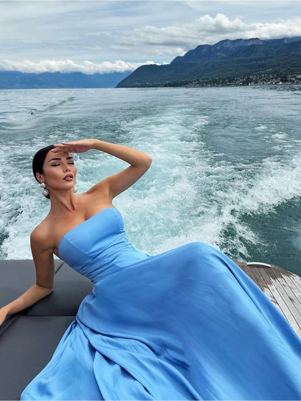 Meshki Carmele Strapless Sky Blue Midi Dress